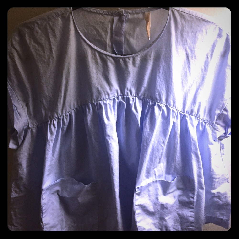 Zara Light Blue Blouse Shirt Top Size Medium